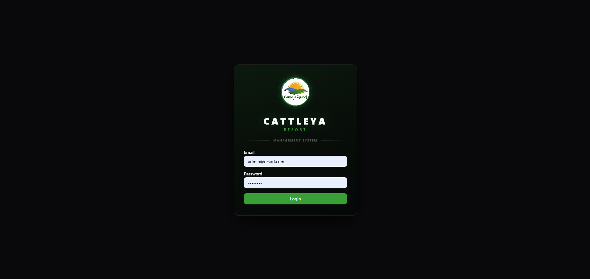 Login page for Cattleya Resort Management System